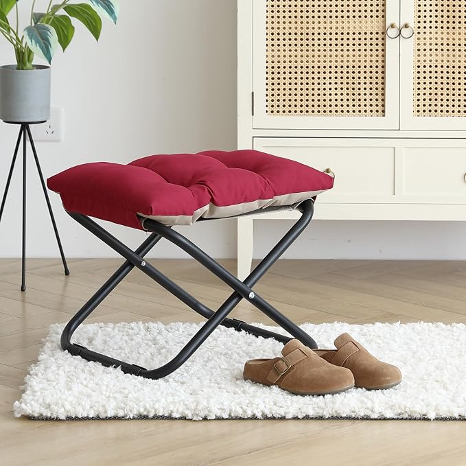 LITA Folding Footrest Stool, Portable Ottoman Foot Rest, Upholstered Small - Image 7