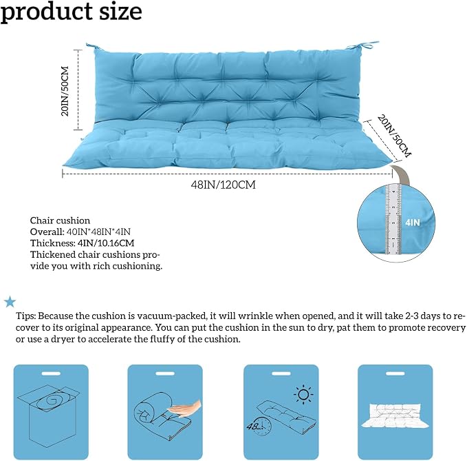Outside Benches Cushion with Backrest, Thicken Waterproof Swing Cushions 2/3 - Image 3