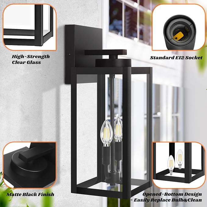 2-Pack 18inch Outdoor Light Fixtures, Waterproof Black Outside Wall Lanterns - Image 4