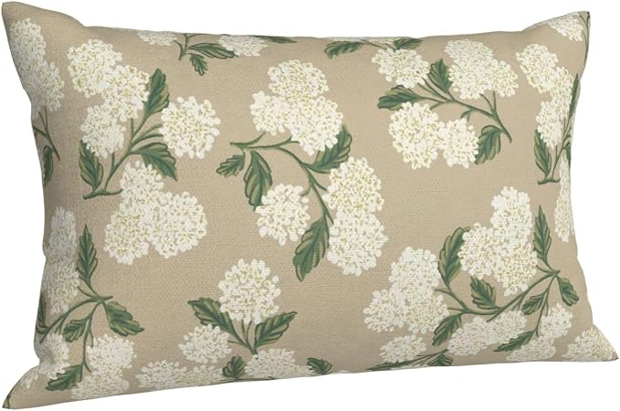 Beige Spring Pillow Covers 12x20 Inch 2 Pcs Khaki Green Hydrangea Flower Decor - Image 8