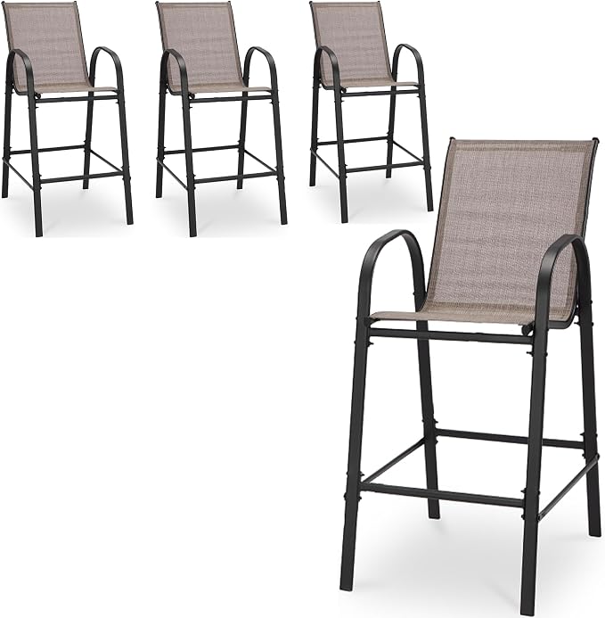 HOMREST Outdoor Bar Height Stools Set of 4, High Back Patio Chairs by HOMREST