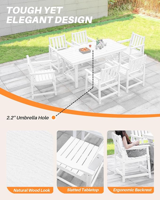 7 Pieces HDPE Outdoor Dining Set, Patio Dining Set - Image 8