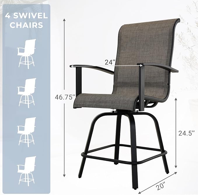 Grand patio 5-Piece Counter Height Patio Bar Set, Swivel Bar Stools and Faux - Image 6