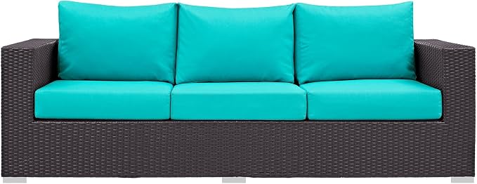 Modway Convene Wicker Rattan Outdoor Patio Sofa in Espresso Turquoise - Image 6
