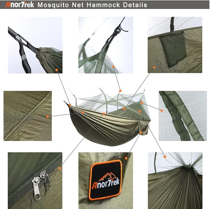 Camping Hammock with Mosquito Net, Double & Single Lightweight Portable - Image 4