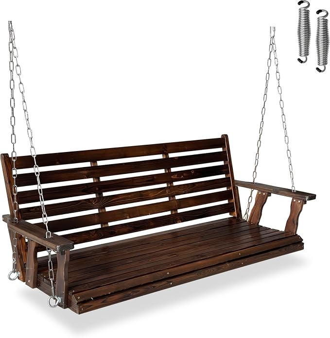 Wooden Porch Swing, Ergonomic Seat, Bench Swing by MegaCasa