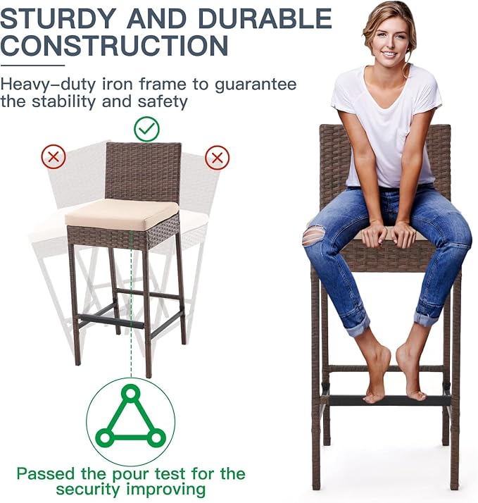 ECOTOUGE Set of 4 Outdoor Rattan Bar Stools - Image 6