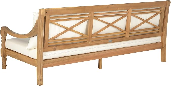 Safavieh Outdoor Collection Pasadena Brown /Taupe Acacia Wood Cushioned Daybed - Image 7