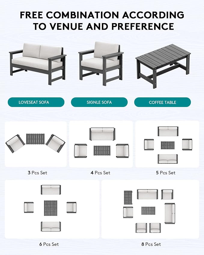 SERWALL 3 Pieces HDPE Outdoor Sofa Bistro Set - Image 4