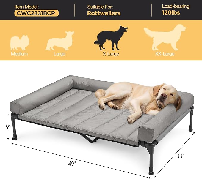 Veehoo Cooling Elevated Dog Bed Add Removable Waterproof Bolster Cushion Mat - Image 3