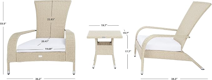 SAFAVIEH Outdoor Patio Furniture Collection Edna 3-Piece Lounge Set - Image 4