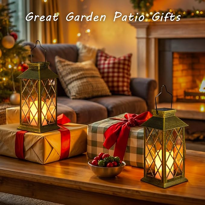 2Pack 10" Outdoor Solar Lanterns Waterproof Garden Patio Lantern Lights - Image 2