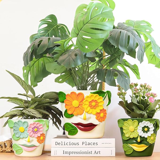 GUGUGO 8 Inch Large Flower Face Planters, Abstract Unique Head Plant Pot - Image 4