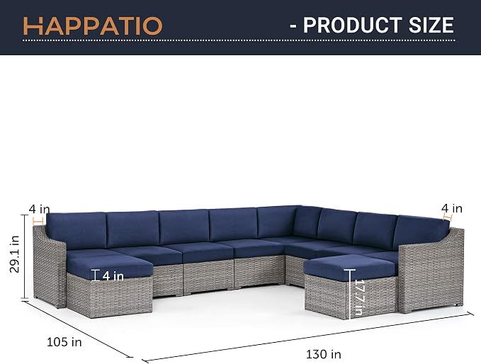 HAPPATIO 10 Piece Patio Conversation Set, Patio Furniture Set - Image 6
