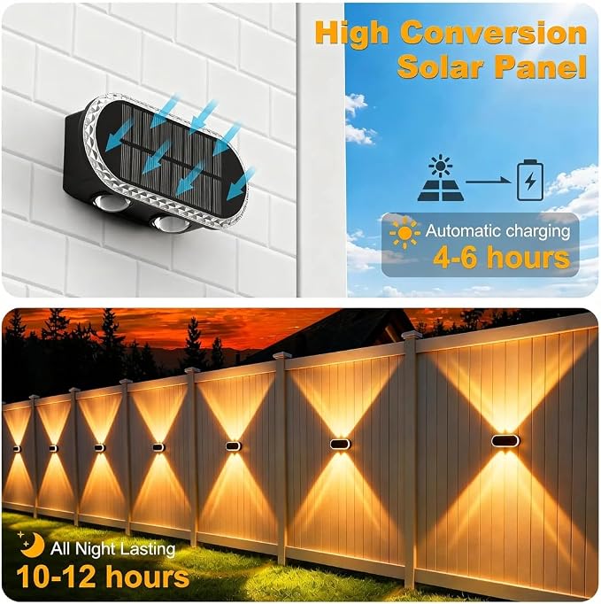 Solar Fence Lights Outdoor: Dual Focused LED Up Down Wall Lighting - Image 5