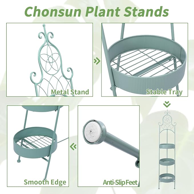Plant Stands Indoor 3 Tie Green Metal Corner Shelf Plant Pot Holder Planters - Image 2