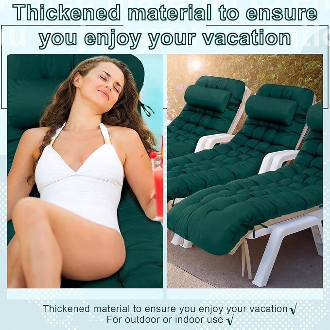 Tudomro 1 Pcs Dark Green 66'' Outdoor Chaise Lounge Cushion Waterproof Patio - Image 6
