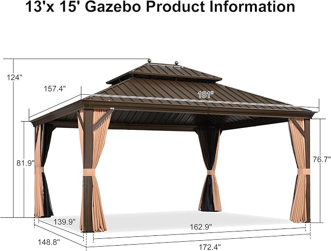 PURPLE LEAF 13' X 15' Outdoor Hardtop Gazebo Patio Wide Aluminum Frame Metal - Image 9