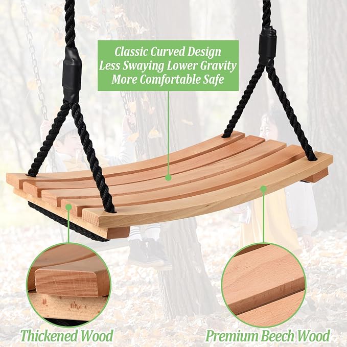 Taeku Adult Tree Swing, Hanging Beech Wood Swings - Image 4