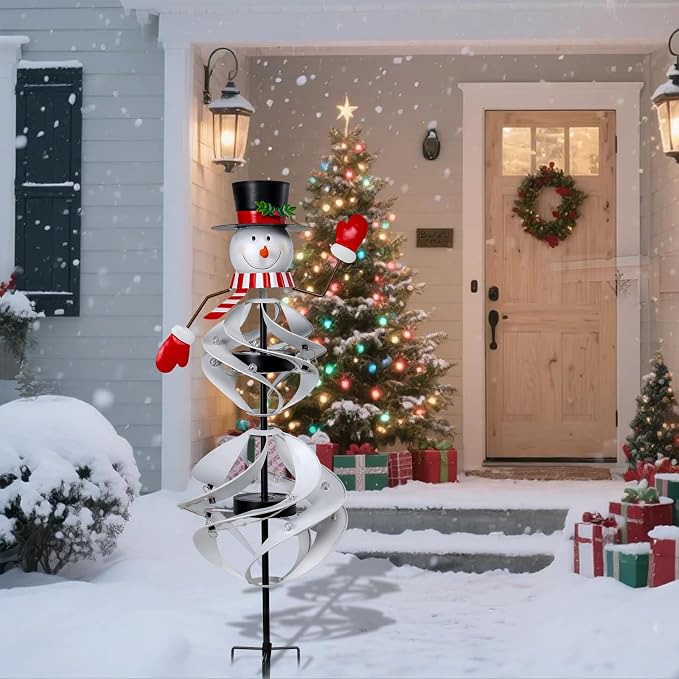 Outdoor Christmas Decorations Snowman Solar Wind Spinner Lighted Christmas Yard - Image 5