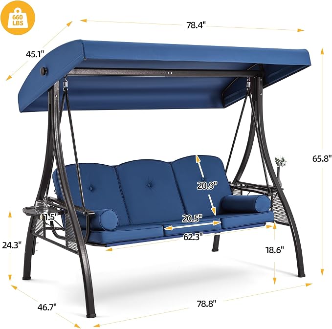 HOMREST 3 Seat Outdoor Porch Swing - Image 7