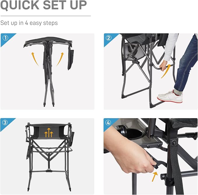 EVER ADVANCED Portable 30.7" Seat Height Tall Folding Camping Chair Directors - Image 8