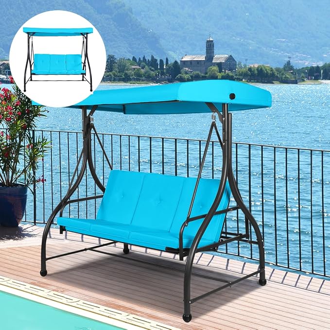 Tangkula 3 Seats Converting Patio Swing, Outdoor Porch Garden Canopy Swing - Image 3