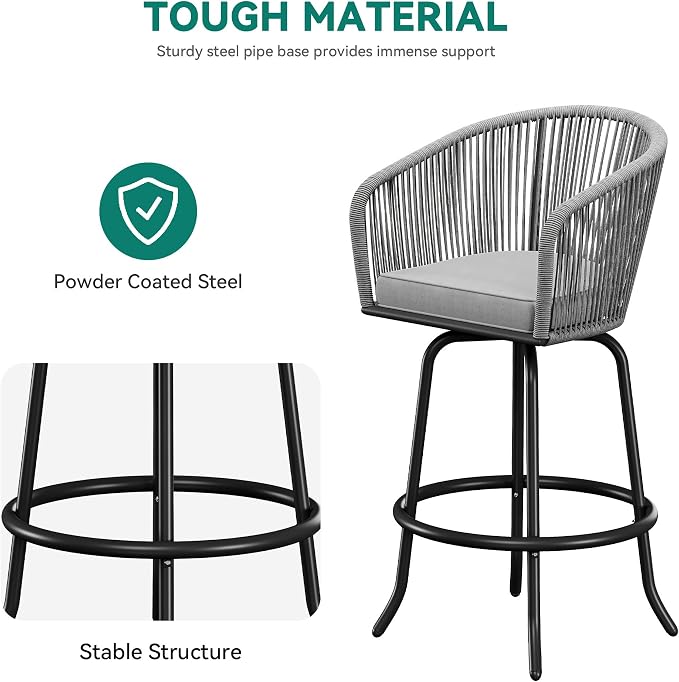 YITAHOME Counter Height Bar Stools Set of 2, Outdoor Bar Stools - Image 5