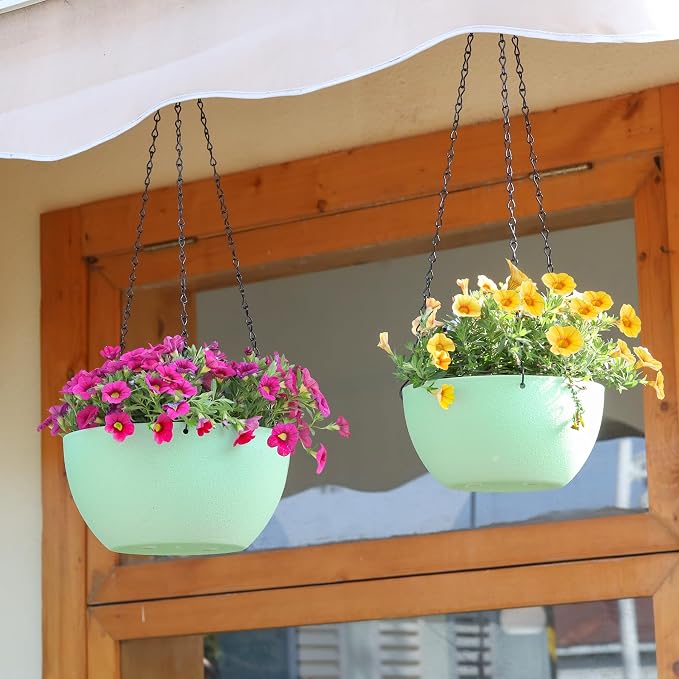 T4U 12 Inch Hanging Planters for Indoor Outdoor Plants, 2 Pack Plastic Hanging - Image 7