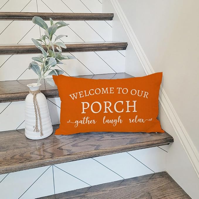 PANDICORN Welcome to Our Porch Stay Awhile Farmhouse Throw Pillow Covers 12x20 - Image 7