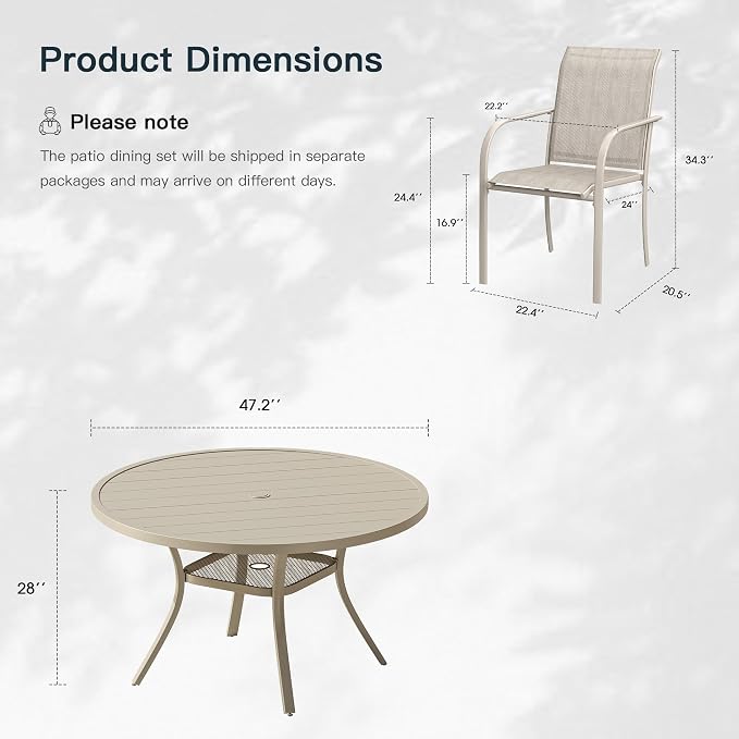 VICLLAX 7 Pieces Patio Outdoor Dining Set, 47.2" Round Metal Table - Image 2