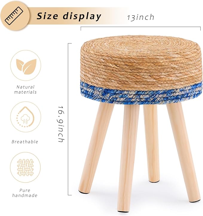 Handwoven Outdoor Ottoman, Water Hyacinth Pouf Round Patio Footstool - Image 2