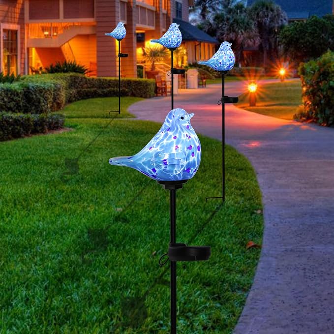 Bshine Solar Garden Decoration Outdoor Bluebird Lights, Hand Blown Glass - Image 7