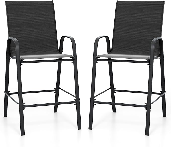 Tangkula Outdoor Bar Stools Set of 2, Enlarged Seat & Metal Frame, Tall Patio by TANGKULA
