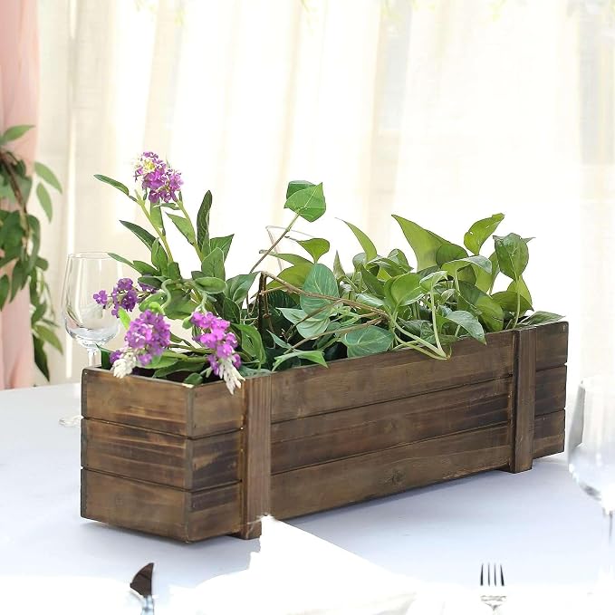 Efavormart 24"x6" Smoked Brown Rectangle Wood Planter Box - Image 6