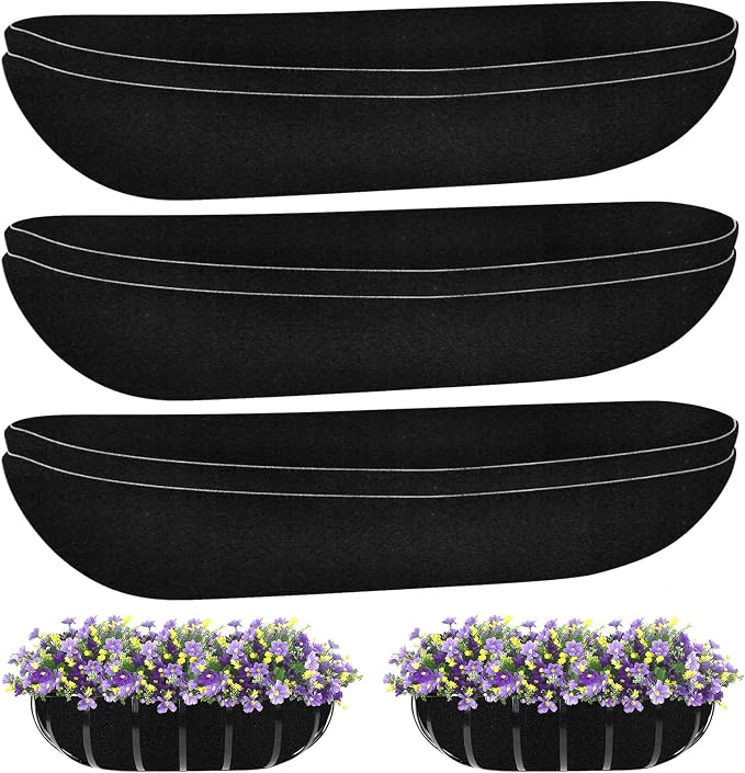 Riare 6 Pack 36 Inch Black Felt Window Box Liners- Fabric Trough Planter Basket by Riare