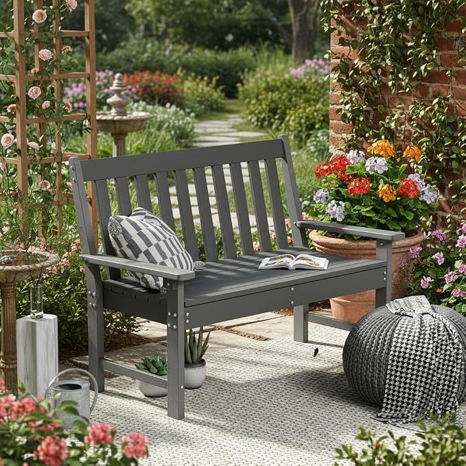 Tangkula HDPE Outdoor Garden Bench - Image 4