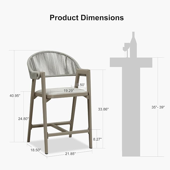 PURPLE LEAF Outdoor Counter Height Bar Stool Set of 2 Rattan Bar Chair - Image 2