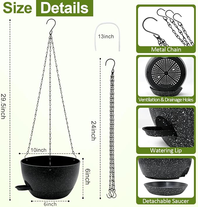 WOUSIWER Self Watering Hanging Planters, 2 Pack 10'' Plastic Pots - Image 4