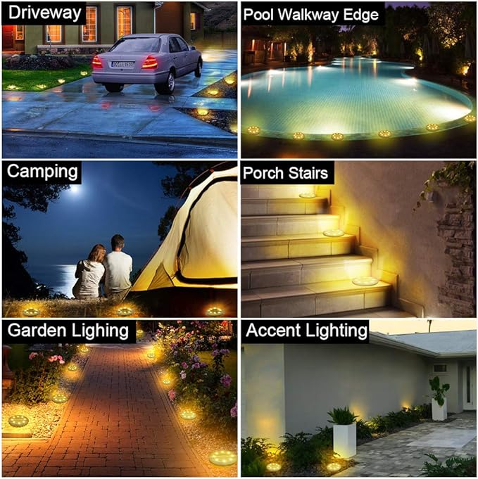 Solar Powered 8 Pack Outdoor LED Disk Lights - Image 6