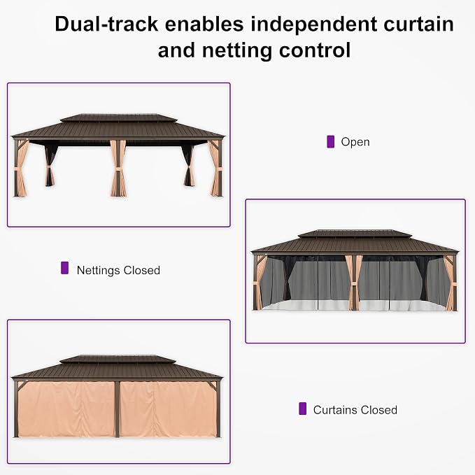 PURPLE LEAF 12' X 24' Outdoor Hardtop Gazebo Patio Wide Aluminum Frame Metal - Image 7