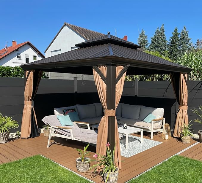 PURPLE LEAF 12' X 12' Outdoor Hardtop Gazebo Permanent Outside Heavy Duty Sun by PURPLELEAF