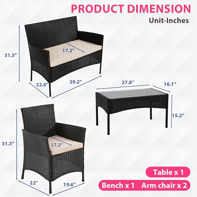FDW Rattan Furniture Wicker Chair Patio Bristo Set - Image 7