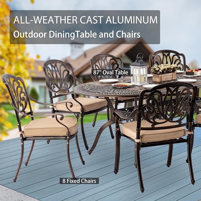 9-Piece Cast Aluminum Patio Furniture, Outdoor Dining Sets - Image 3