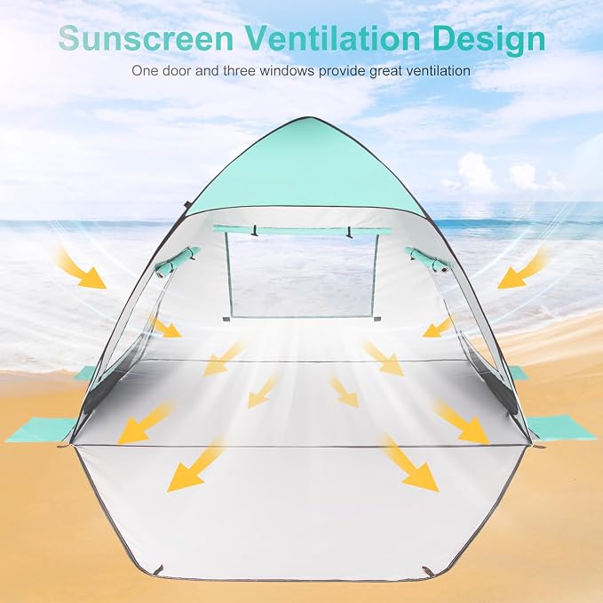 TOBTOS UPF 50+ Pop Up Beach Tent, Easy Set Up Beach Umbrella, Sun Shelter - Image 4