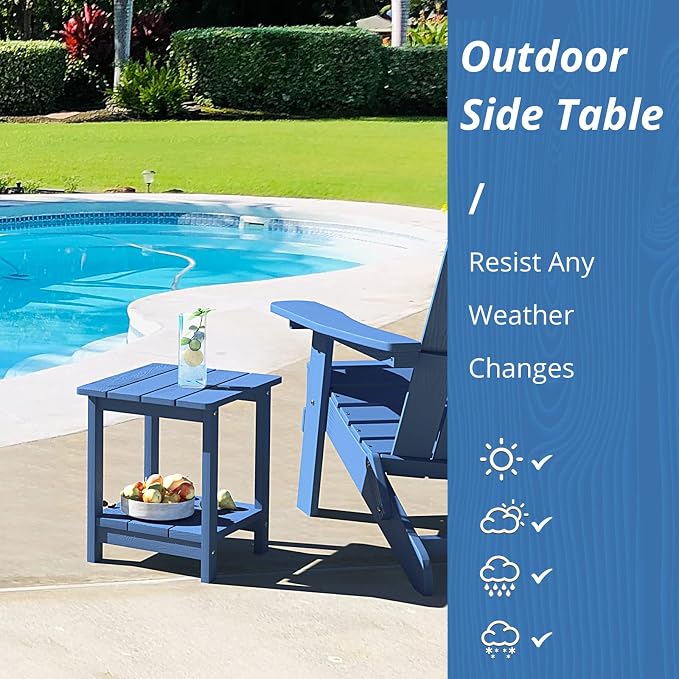 LUE BONA Adirondack Outdoor Side Table, 2-Tier Navy Blue HDPS Patio End Table - Image 4
