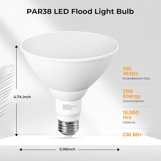 PAR38 Outdoor Flood Light Bulbs, LED Flood Light Bulb Warm White 3000K - Image 2