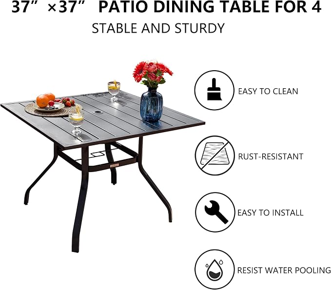 Sour Citrus 37" Outdoor Square Metal Patio Dining Table - Image 5