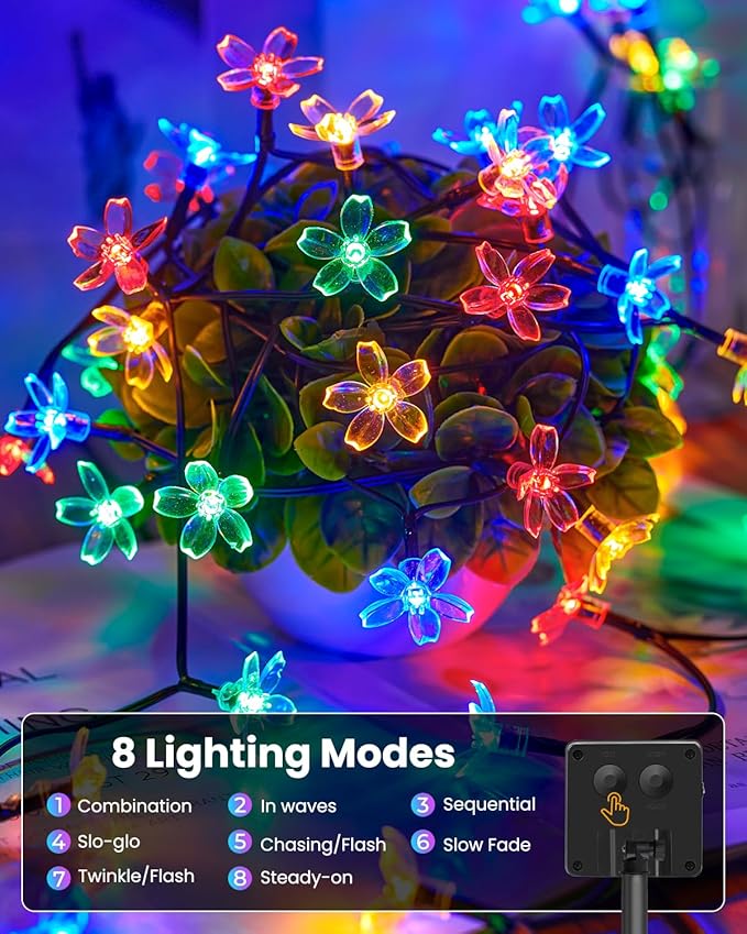Brightown 2 Pack Total 52FT 120 LED Flower Solar String Lights Outdoor - Image 2