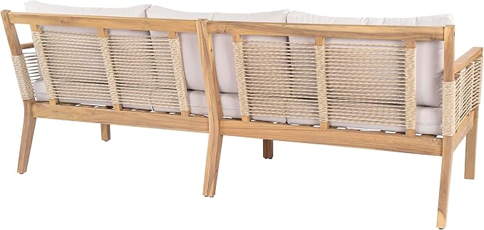 Outdoor Patio Acacia Wood 3-Seater Sofa, Hand Woven Rope Sofa - Image 5